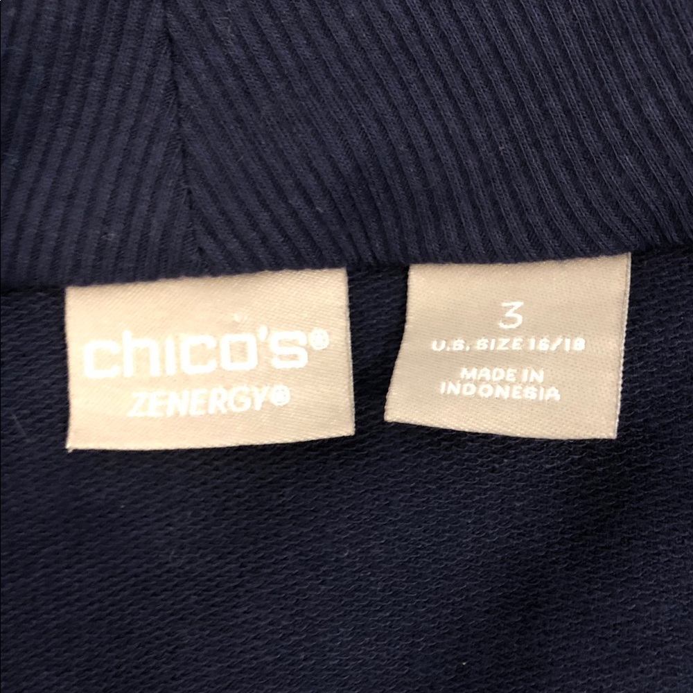 Chico’s Synergy Navy Women's Wrap Cadigan Blue Long Sleeve One Button Lagenlook - Picture 8 of 16